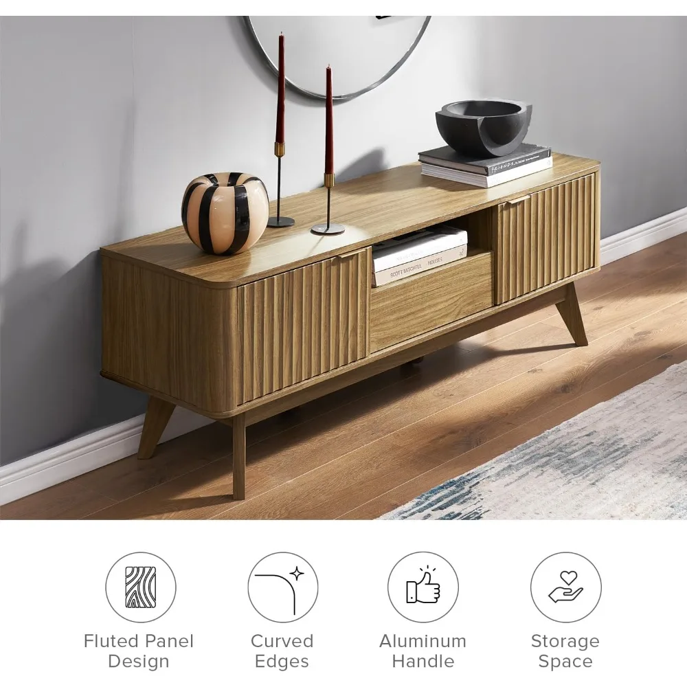 حامل تلفزيون حديث لمنتصف القرن لأجهزة التلفاز مقاس 50-59 بوصة - تصميم لوحة الموجي مع رف قابل للتعديل