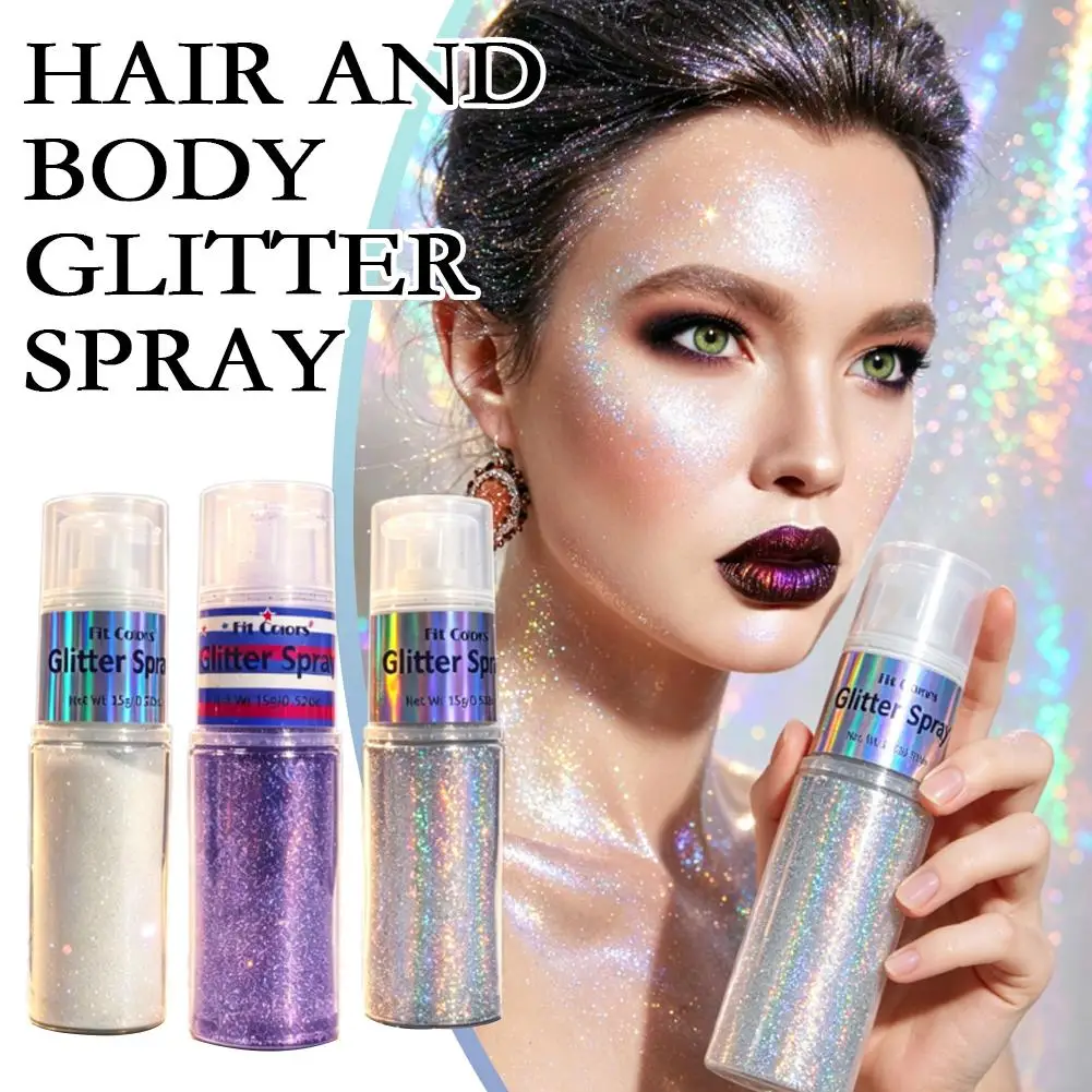 Hair Body Glitter Spray Shimmer Highlight Powder Long Lasting Sparkle Mist for Face Clothes Festival Party Stage Makeup