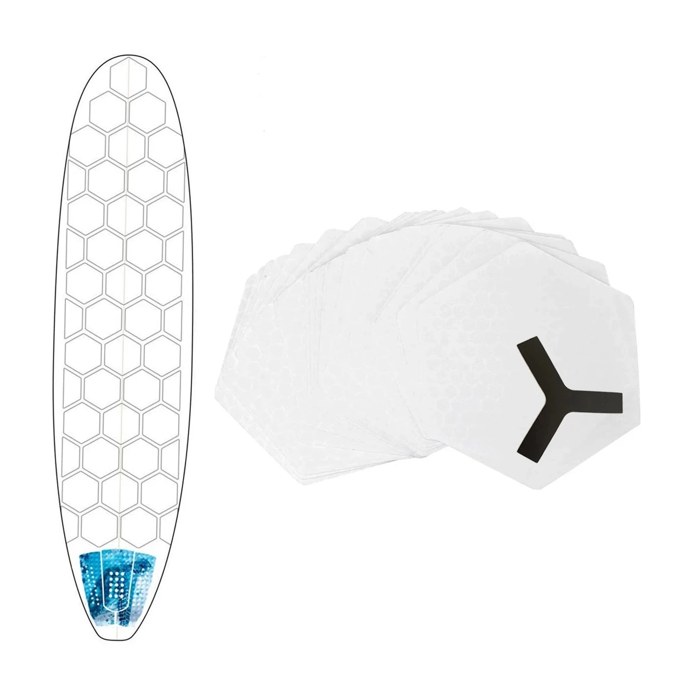 20Pcs Waxless Hexagon Adhesive Surf Deck Pad Honeycomb Surfboard Traction Pads Protection Tape Surfing Accessories