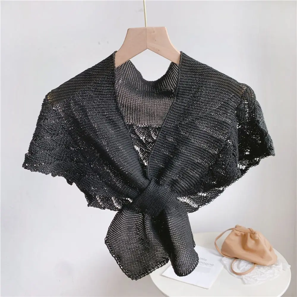 Fake Collars Shawl Women Female Blouse Shoulders Fake Collar Cape Knotted Knitted Scarf Stripe Neck Guard Scarve