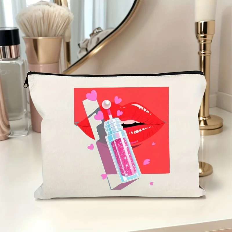 ファッションリッププリントメイクアップバッグ - 多機能ジッパーポーチ、ジュエリー収納バッグ、旅行に最適なジッパー付き小型収納バッグ。