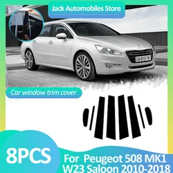 Car Window Cover For Peugeot 508 MK1 W23 Saloon 2010~2018 2012 Pillar Column Door Sticker Black Carbon Fiber Silver Accessories