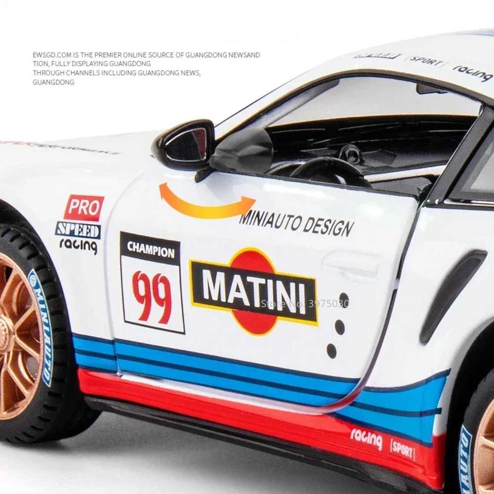 1:24 liga porsche 911 gt3 rsr carros esportivos diecast modelos em miniatura brinquedo com luz de som puxar para trás veículo meninos coleção presentes