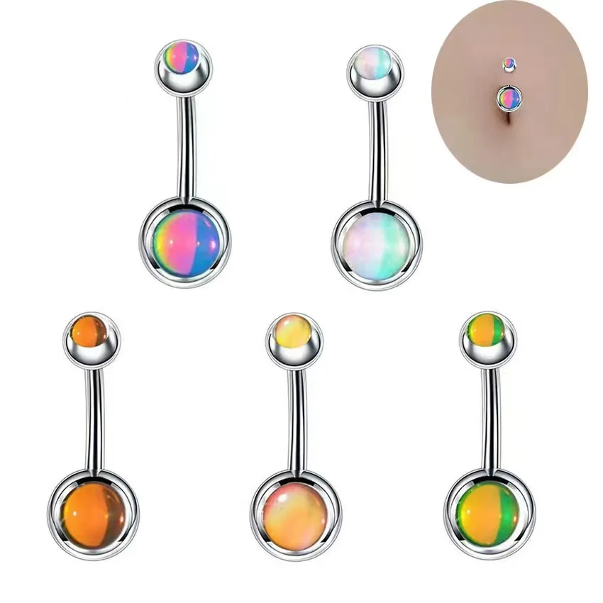 

5PCS Opal Belly Button Rings Set 316L Surgical Steel 14G 10mm Navel Piercing Barbell Mix Colors
