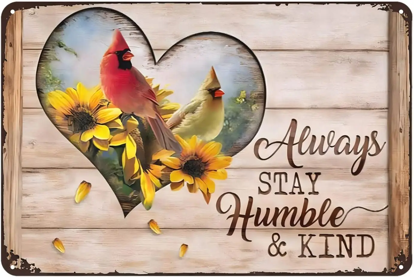 Cardinal Bird Sunflower Vintage Sign Always Stay Humble and Kind Coffee Metal Tin Sign Wall Decor Retro Funny Tin Sign Home sign