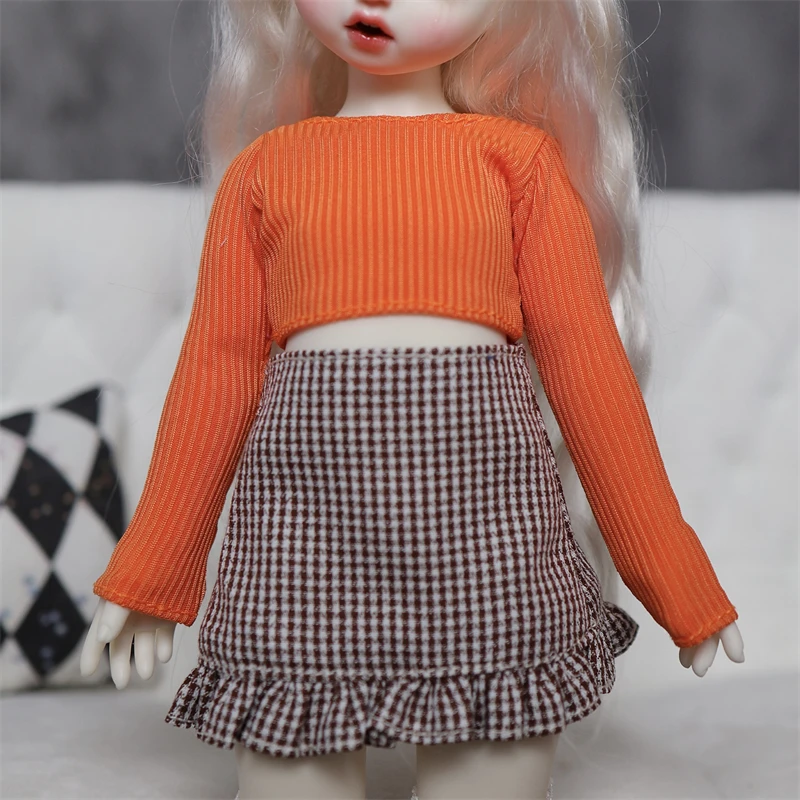 Roupas de boneca bjd adequadas para tamanho 1/6, conjunto de roupas de saia xadrez de malha, acessórios de boneca (2 pontos)