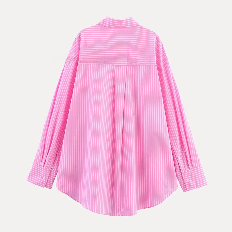 

Faionable Striped Loose Long Sve irt Turn-down Collar Polyester Fiber Women's Spring New Arrival Casual Wear