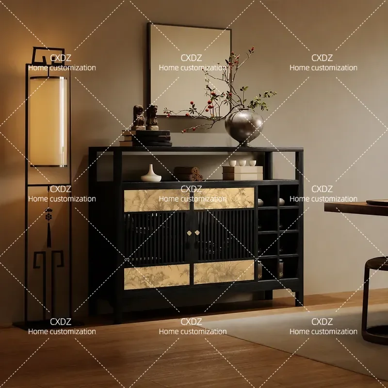 Song-style aesthetics, dining side cabinet, locker, solid wood side cabinet, tea storage cabinet, tea room integrated living