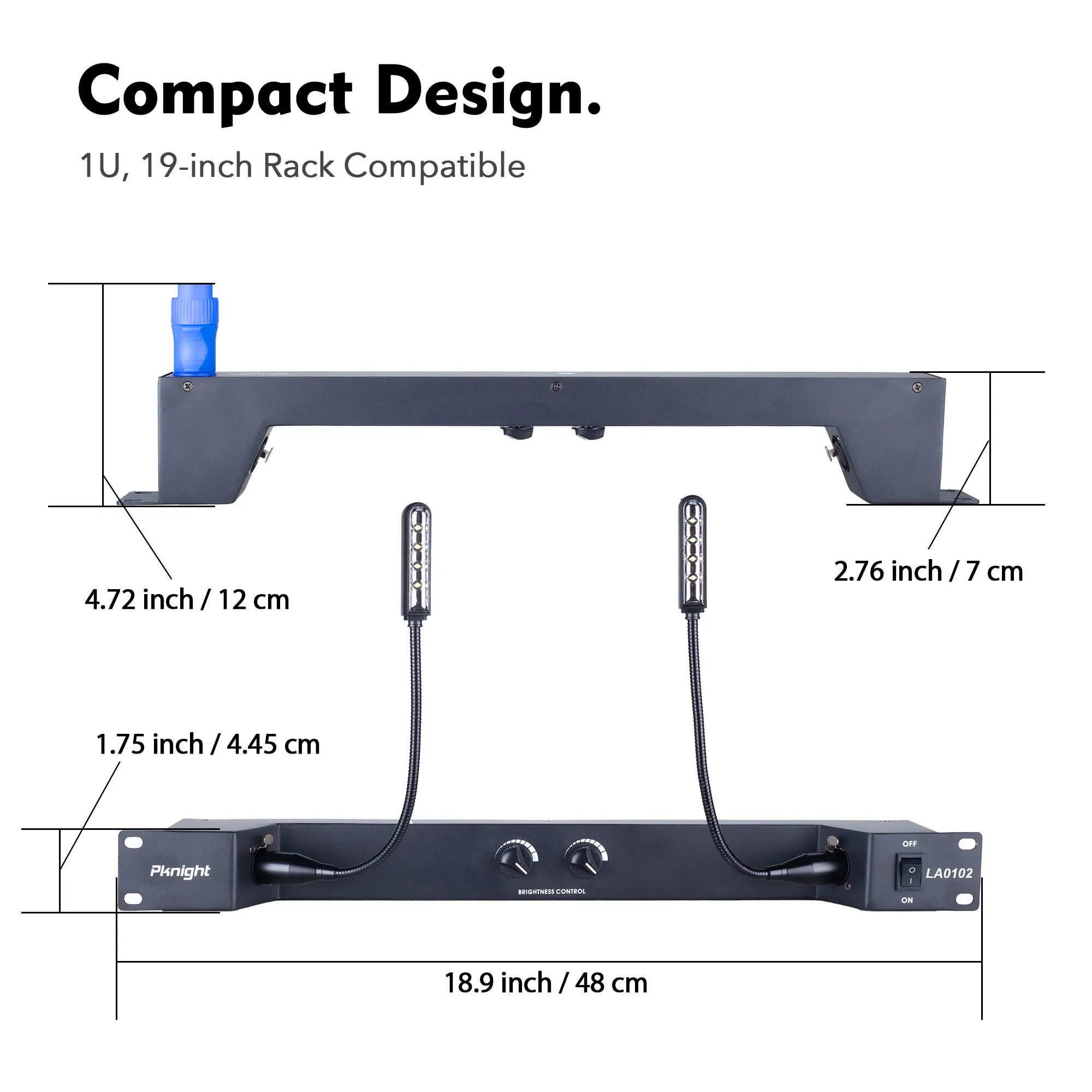 Pknight Rack-Mountable Gooseneck LED light rack light two dimmable led lamps | LA0102