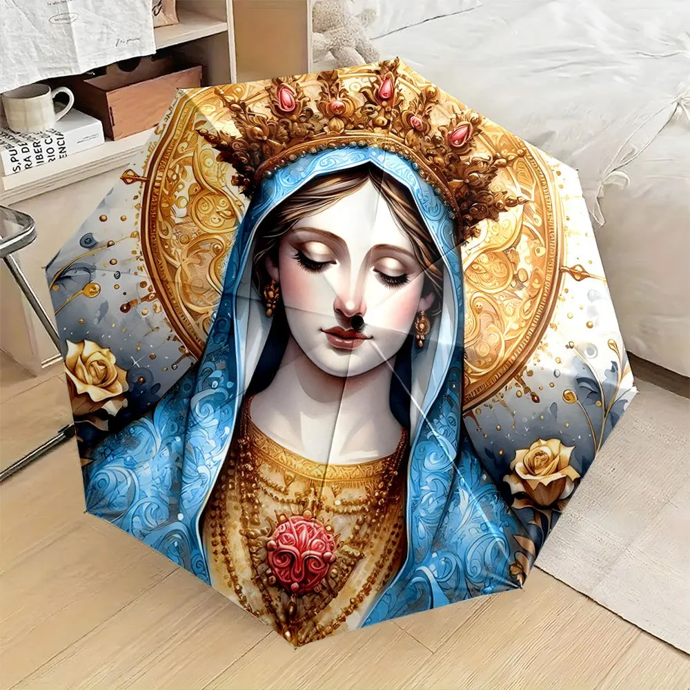 

Портативный складной зонт с изысканными золотыми узорами, декоративными элементами и мотивами роз — в небесном/королевском стиле, автоматическое открытие