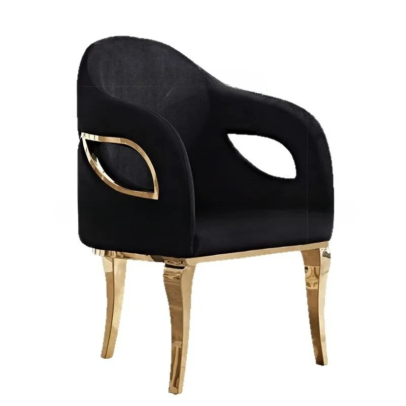 Light luxury high-end stainless steel gold dining chair single casual flannel dressing chair