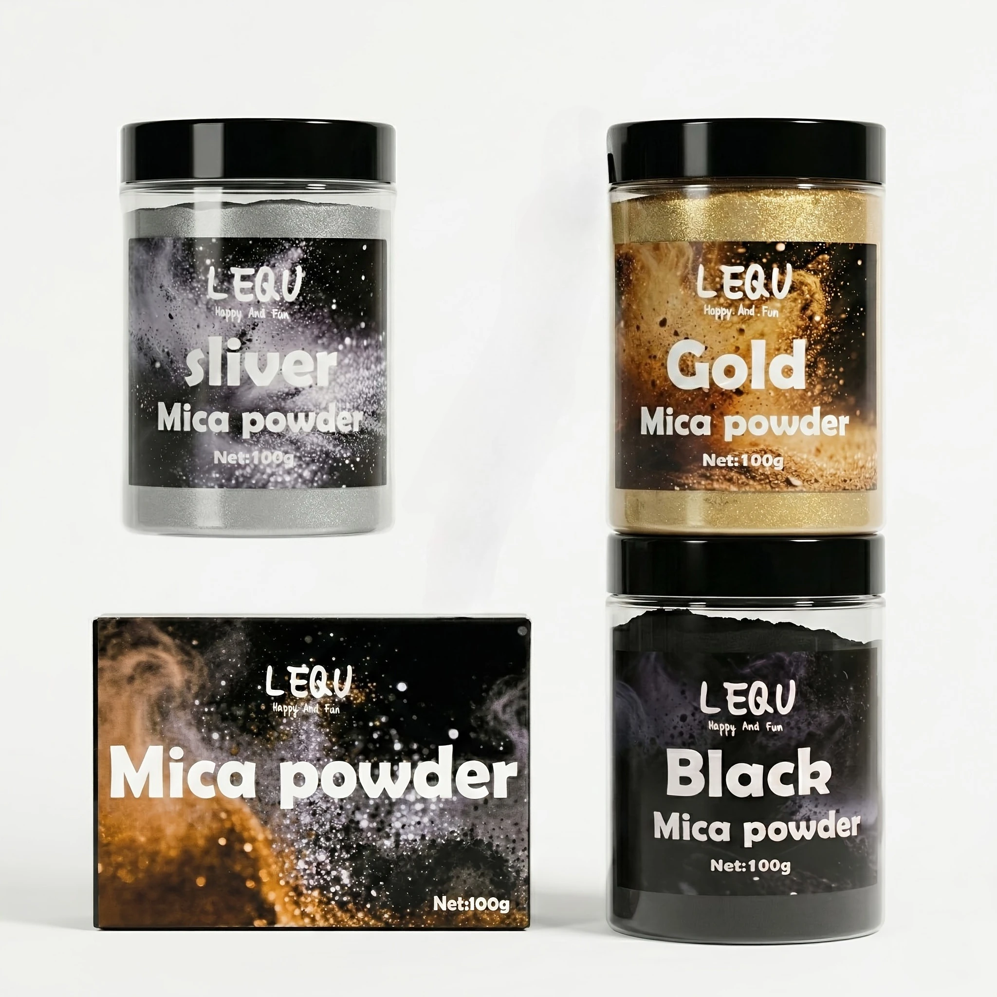 LEQU Metallic Powder 3.5oz 100g Gold Silver Black Glitter Powder for Epoxy Resin DIY Craft Making,etallic powder