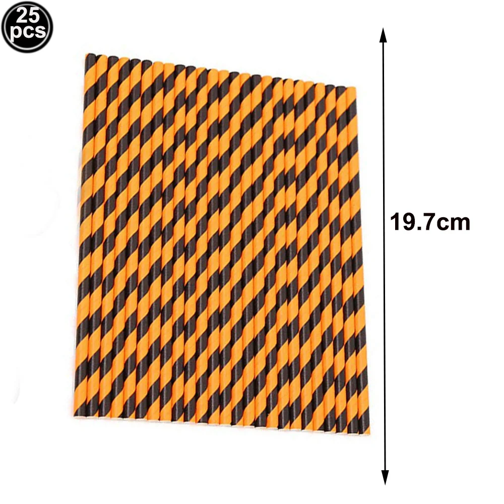 25/50/200/stücke Halloween Papiers troh halme biologisch abbaubare Trinkst reifen Strohhalme schwarz orange Schädel Kürbis Halloween Party Gefälligkeiten – Detail 2