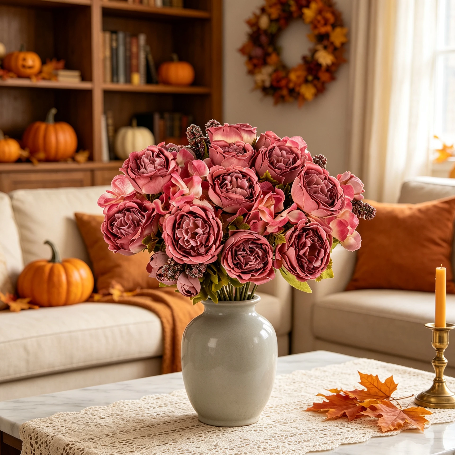 3 Stück Künstliche Blumen für Festivals, Hochzeiten, Garten, Rosen, Pfingstrosen, Brautstrauß, Vase, Raumdekoration, Herbst, Halloween, Seidenhortensien – Detail 4