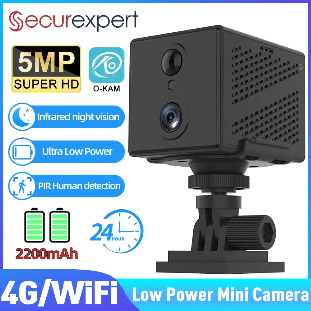 Securexpert 5MP HD 4G Mini Camera Indoor WiFi Night Vision Surveillance Security Monitoring 2200mAh Battery Low Power Home Cam