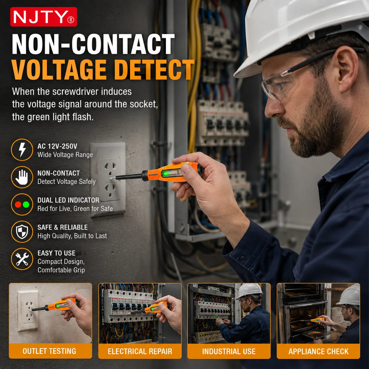 Non-Contact Screwdriver Voltage Tester Pen Live Wire Check Breakpoint Finder AC 12-220V LCD Display Screen Voltmeter NJTY LY86D