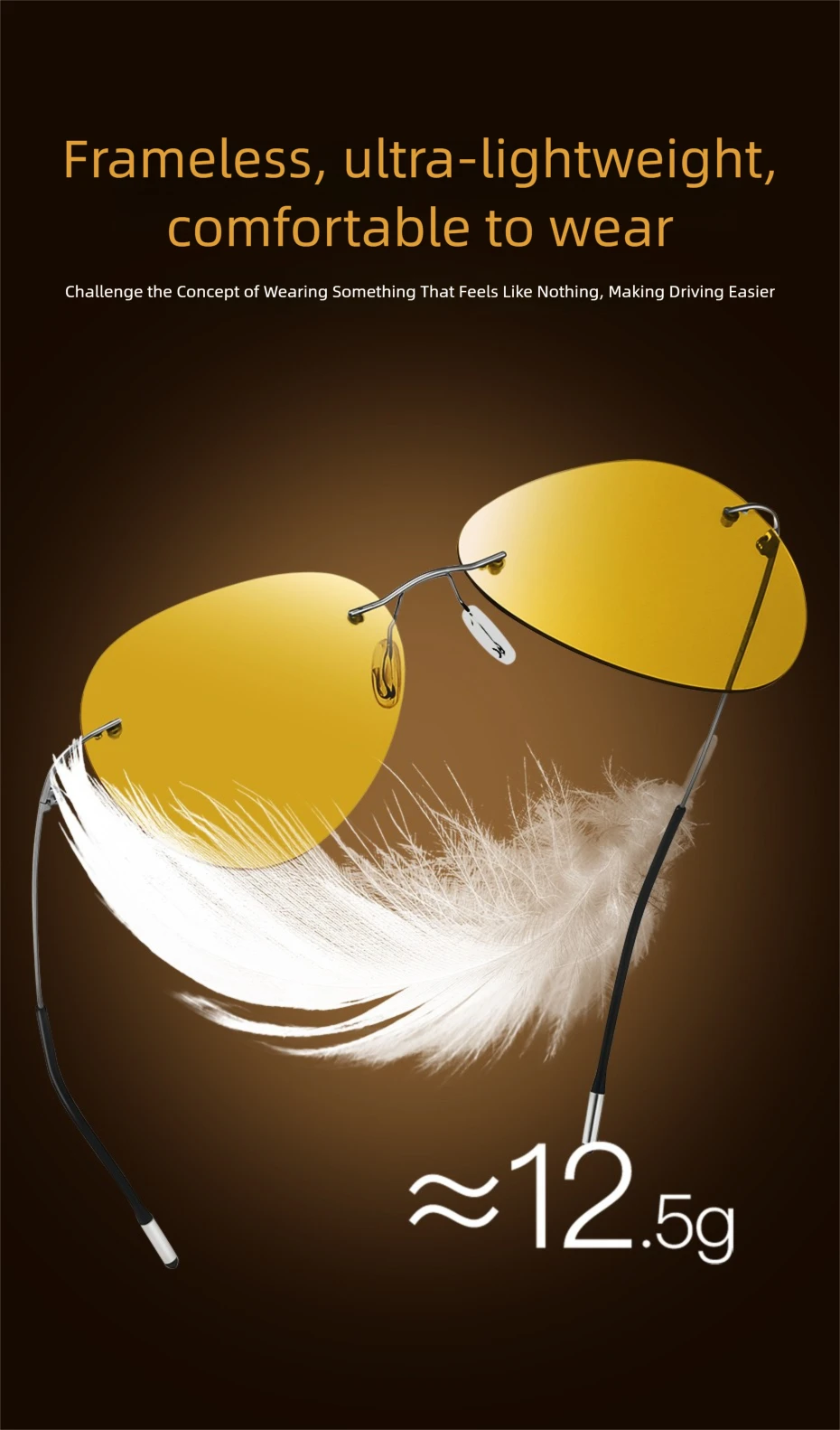 CAPONI Pilot Nachtsicht Randlose Sonnenbrille Ultraleicht Nacht Fahren Männer Sonnenbrille Photochrome Braun UV400 Gläser BSYS7466 – Detail 13