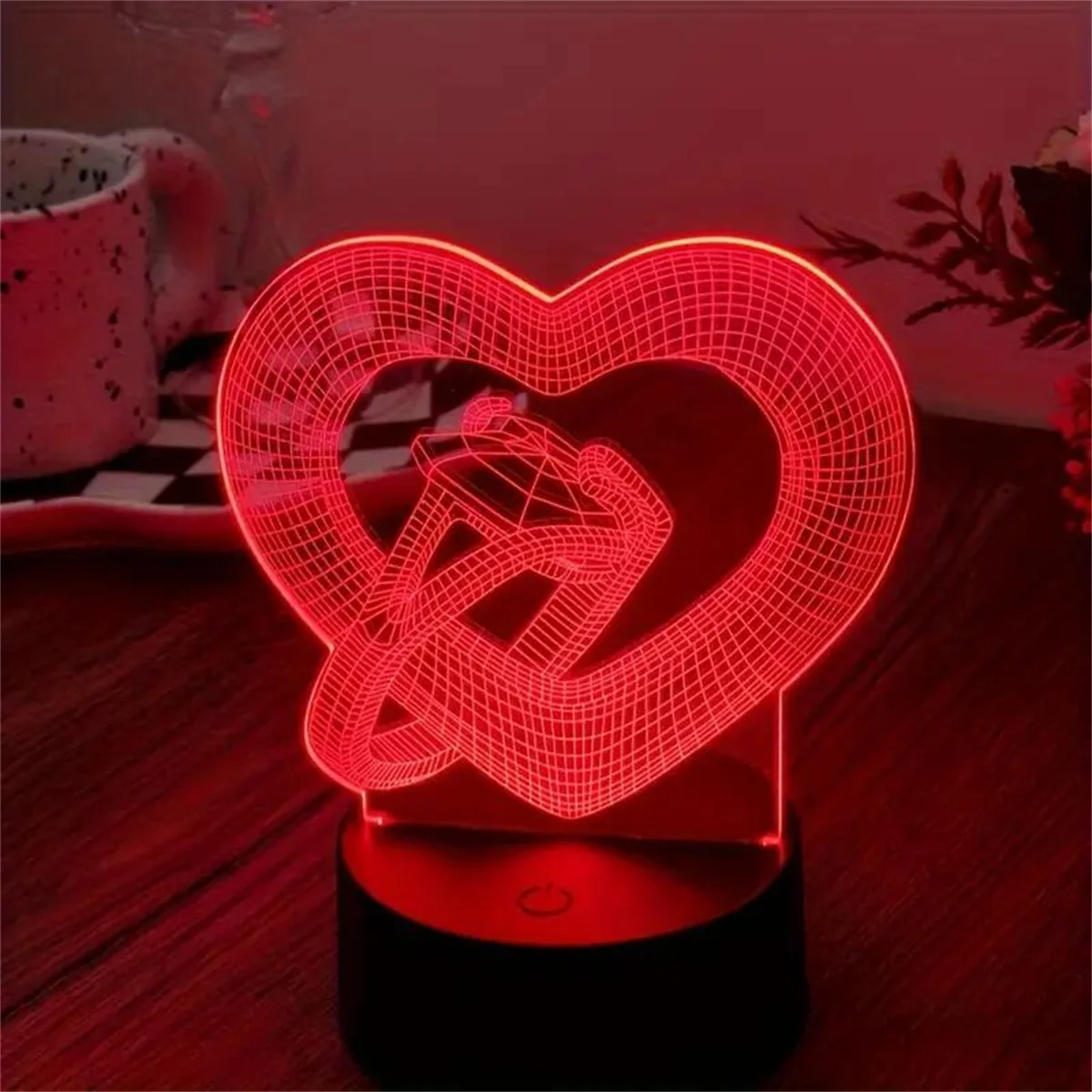 1pc Love Diamond Ring 3D Night Light, 3D Optical Illusion Lamp With Touch, 7-Color Changing Ambient Light For Bedroom
