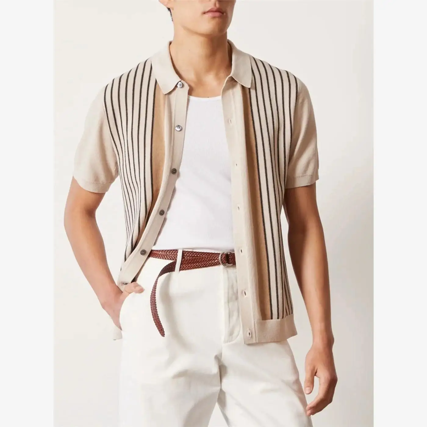 

Мужская футболка свободного кроя в полоску, летняя коллекция 2024, трикотажный топ с коротким рукавом, большие размеры, повседневный современный стиль для мужчин