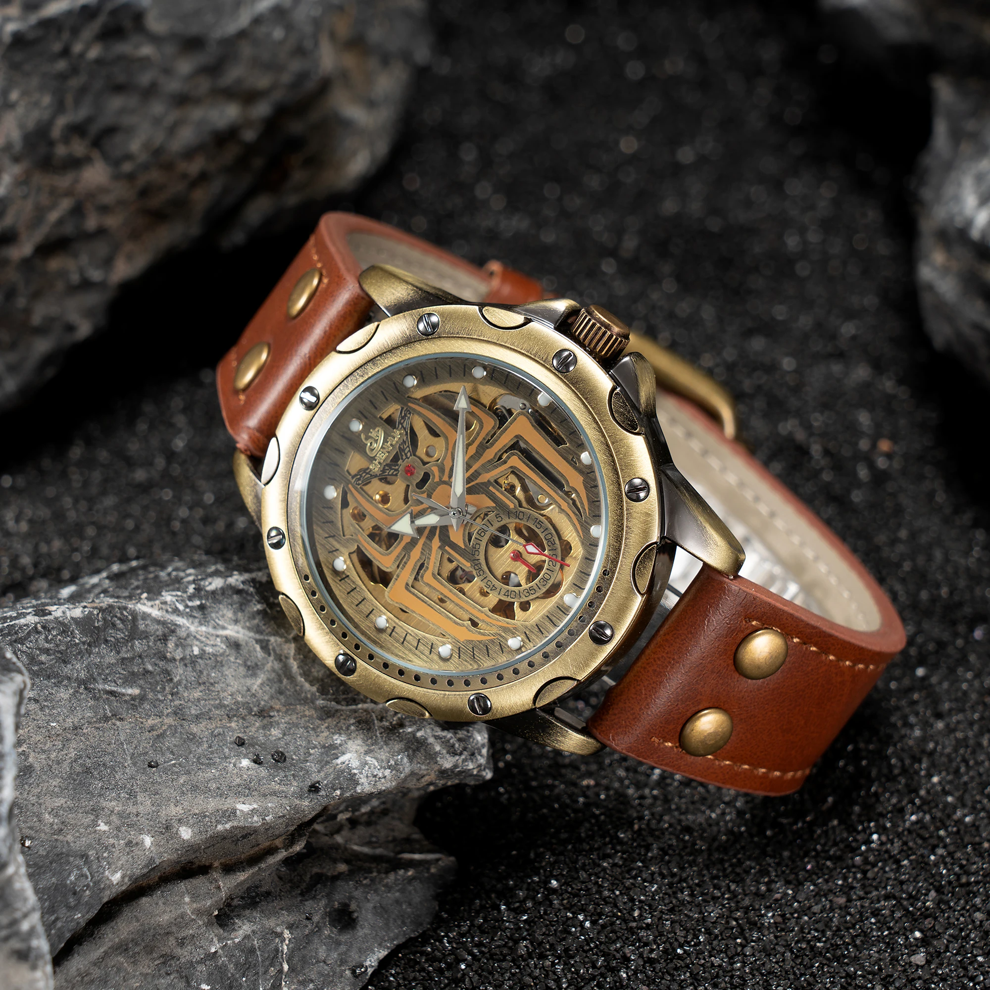 ساعة رجالية عصرية مجوفة توربيون مضيئة حركة ميكانيكية أوتوماتيكية بالكامل ساعات آلية reloj automatique