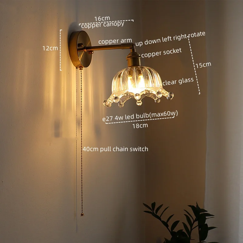 IWHD Nordic Modern LED Wall Lamps For Bedroom Restaurant Bathroom Stair Light Pull Chain Switch Applique Murale