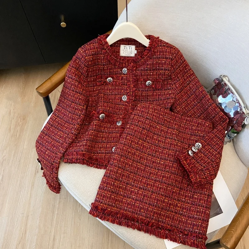 

Женская осенне-зимняя твидовая юбка из двух предметов, женская уличная одежда, толстая теплая стеганая куртка с длинными рукавами и круглым вырезом + короткая юбка