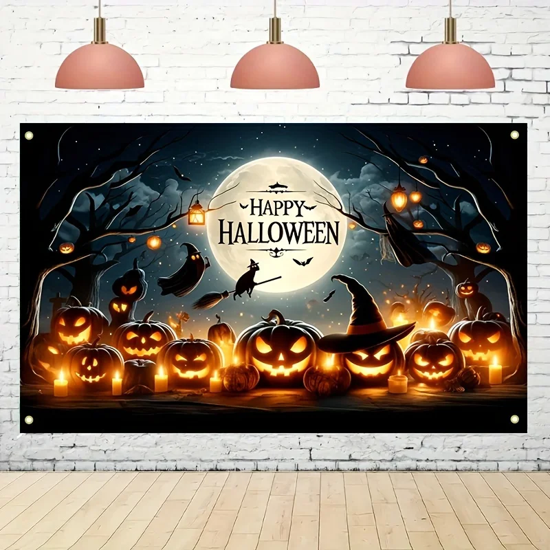 art-deco-halloween-party-wall-banner-outdoor-polyester-decorations-with-pumpkins-witches-and-bats