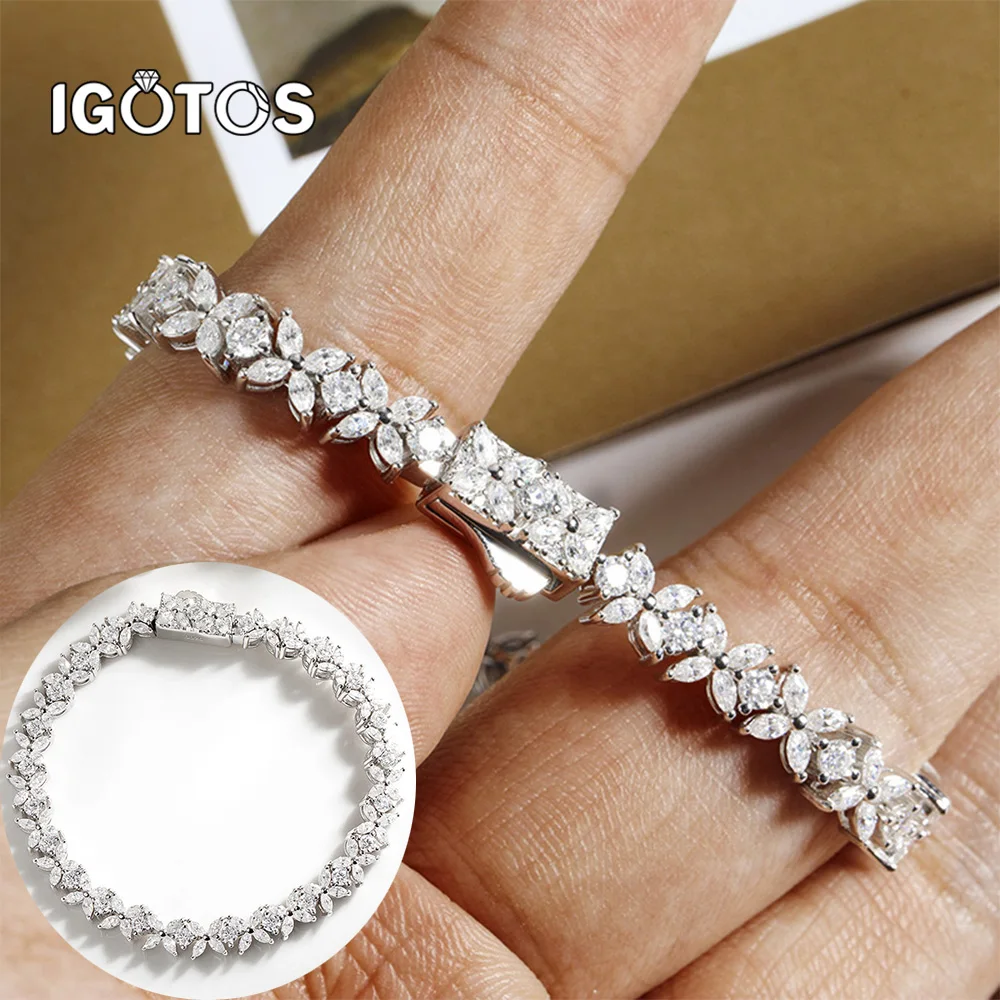

Luxury Multi-Shape Full Moissanite Tennis Bracelet for Woman Solid Sterling Silver 925 White Gold Plated Wedding Jewelry Gift