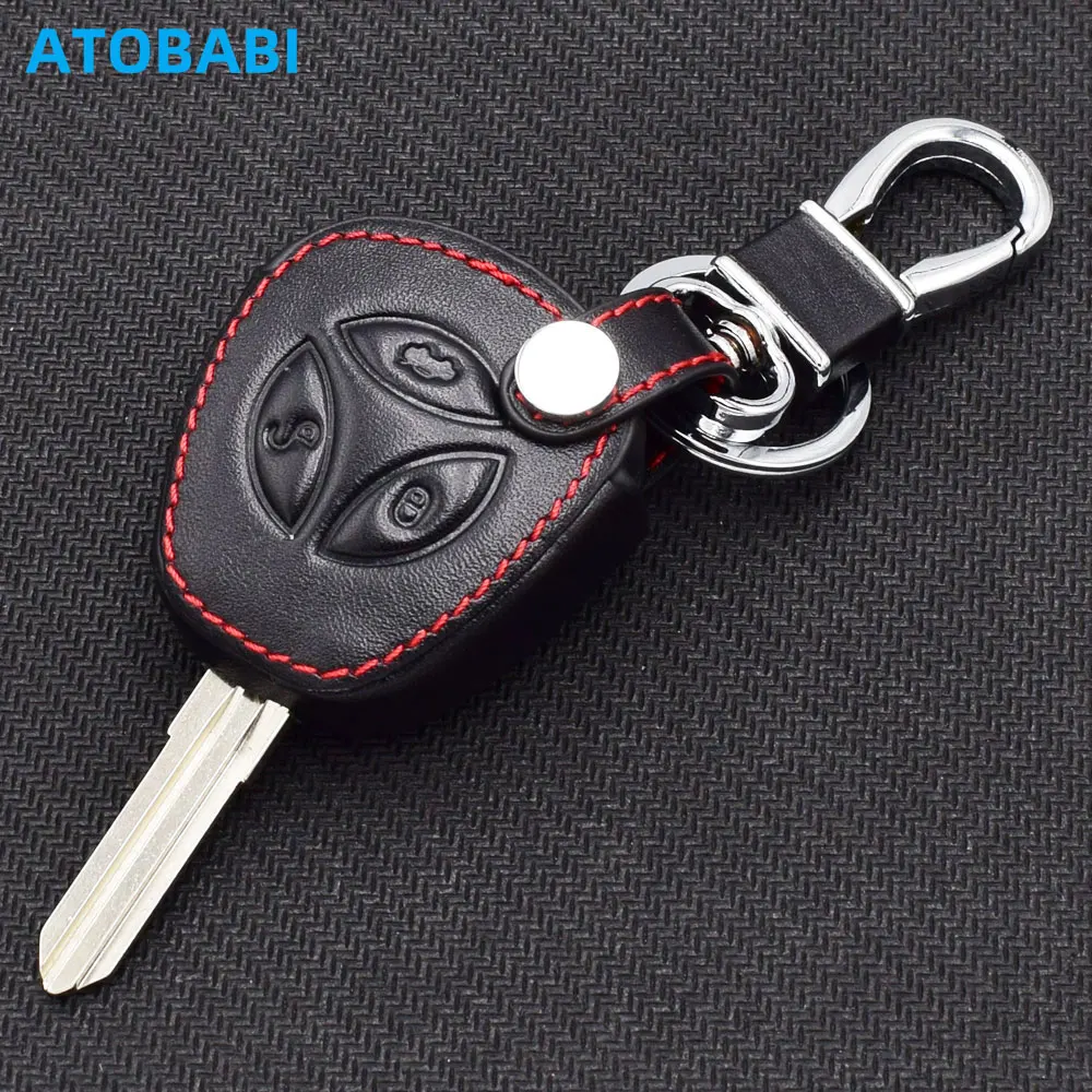 

Leather Car Key Cover For Lada Granta Priora Kalina 3 Buttons Remote Fobs Shell Protector Case Keychain Holder Auto Accessories