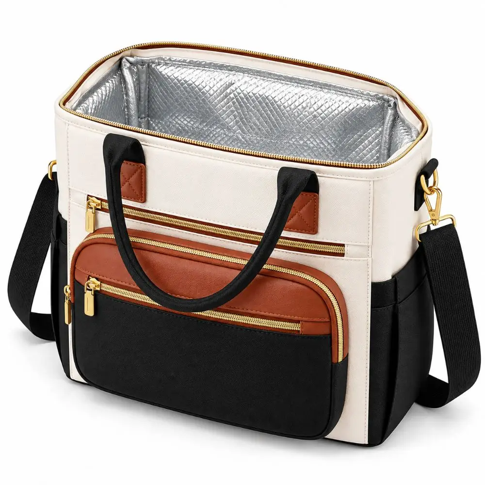 Thermal Insulation Insulated Lunch Bag Leakproof Wide Opening Food Carrier EPE Padding Detachable Strap Insulated Lunch Tote