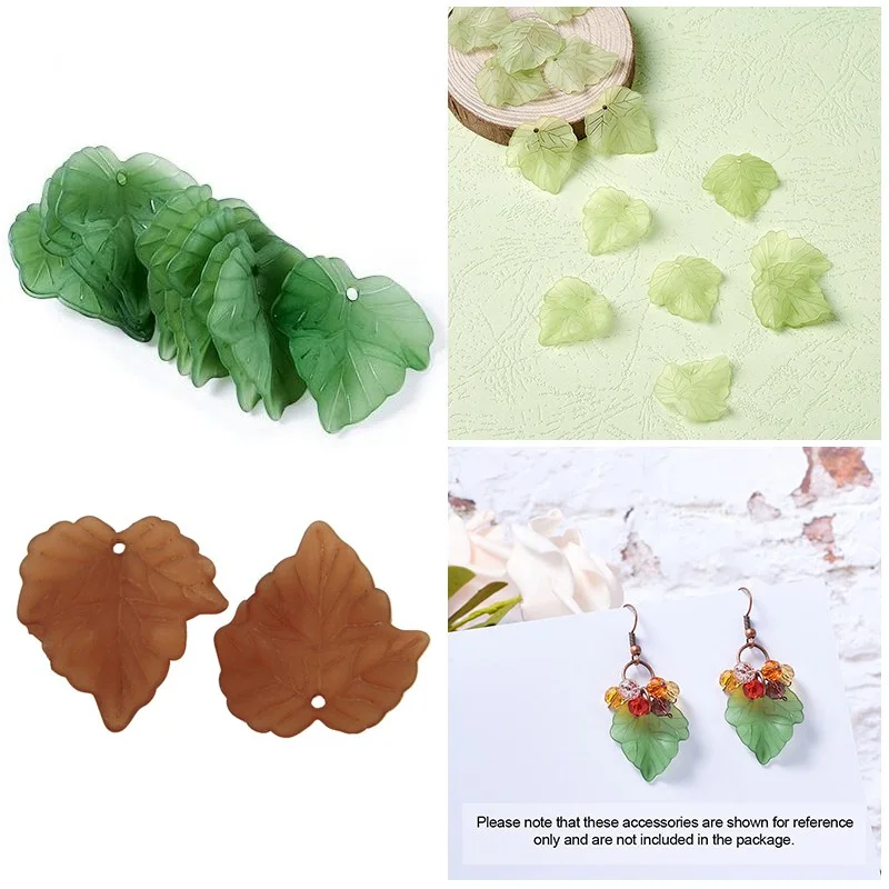 50~100 Pcs Frosted Transparent Acrylic Grape Leaf Pendants Charm Pendants for Earrings Necklaces