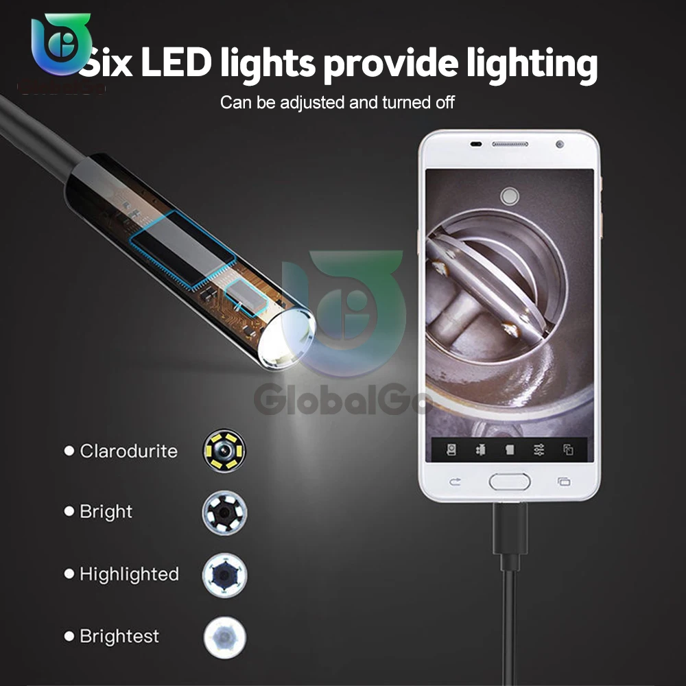 5.5 MM IP67 Waterproof Endoscope Camera 6 LEDs Adjustable USB Android Flexible Inspection Borescope Cameras for Phone PC