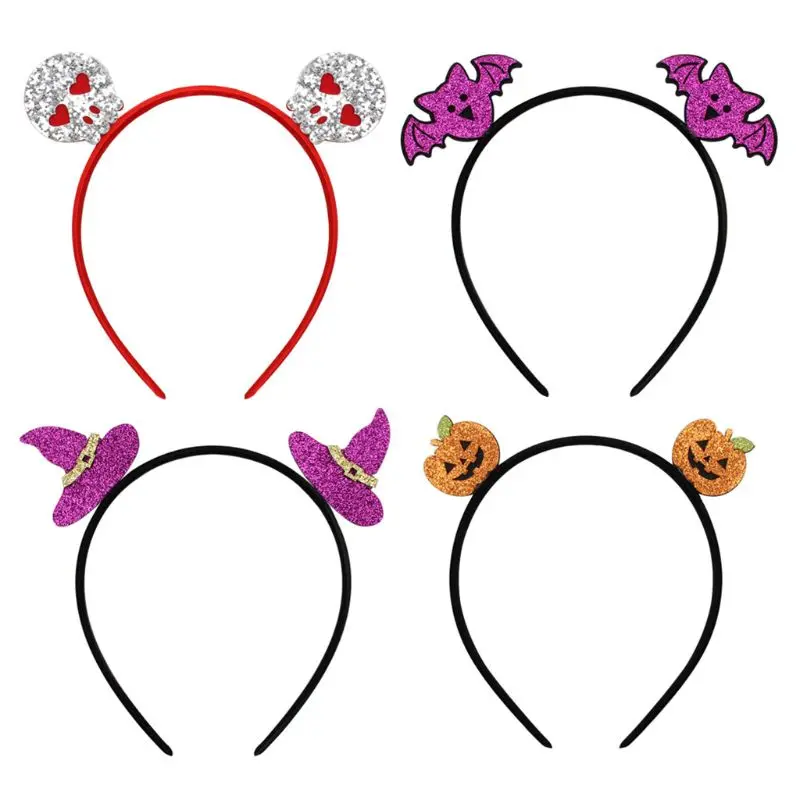 Adult Kids Halloween Funny Glitter Ears Headband Cartoon Pumpkin Bat Witch Hat Skull Hair Hoop Cosplay Costume Dress Up