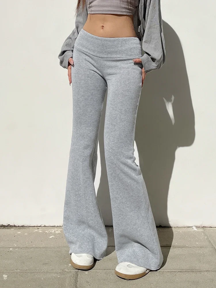 

Gray Slim Low Waist Casual Sweatpants For Women Black Solid Simple Basic Flared Pants Sports Jogging Trousers