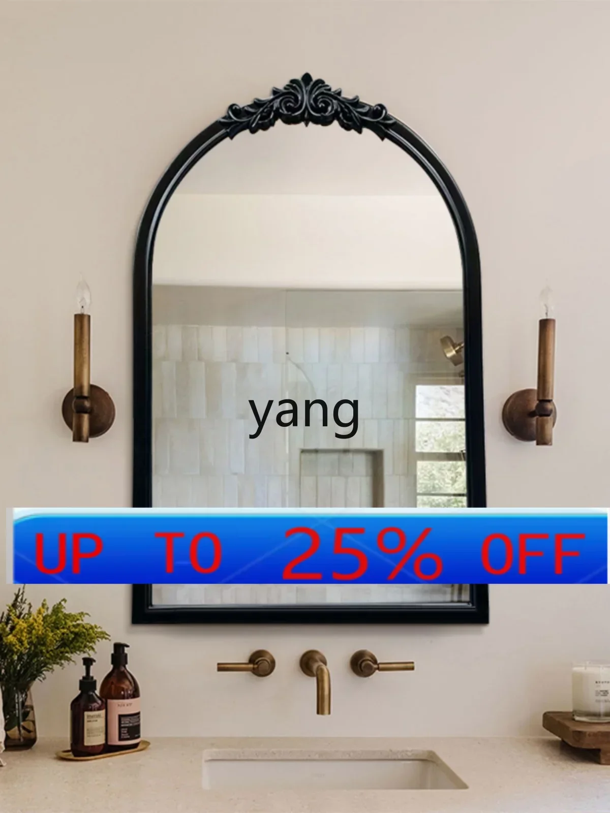 LMMVintage Engraving Bathroom Mirror Wash Basin Wall-Hanging Mirror Smart Wall-Mounted Bathroom Mirror