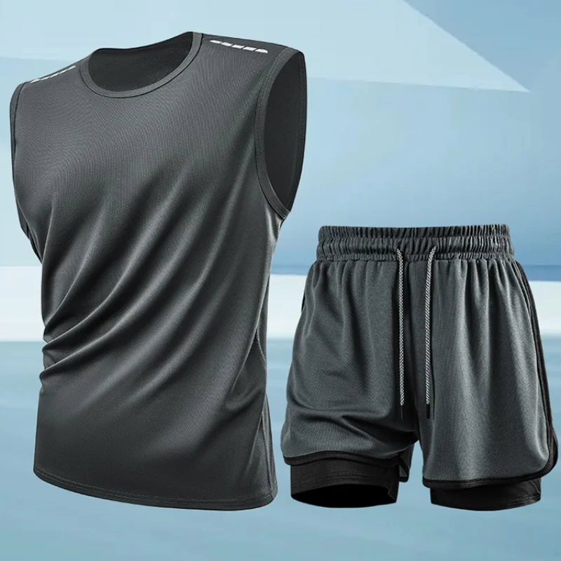 Tank Top Sets Reflective Sport Tracksuits Gym Training Cycling Jogging Men Track Suit Quick-Dry Running Fitness Suit Vest set