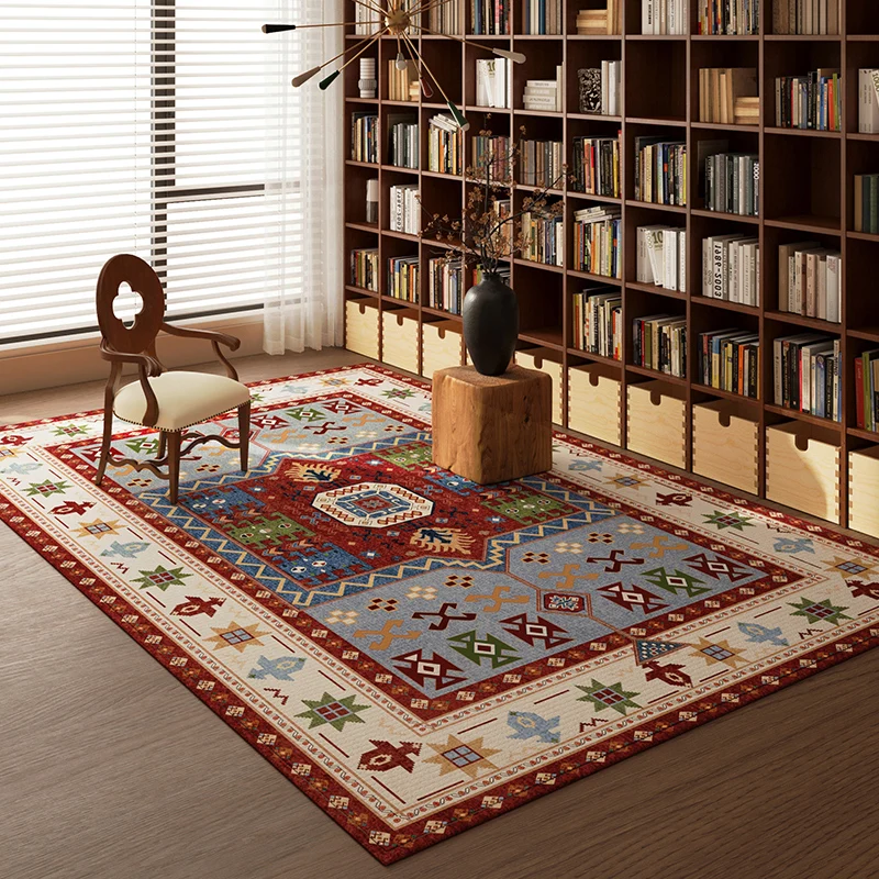 VIKAMA High-End Retro Living Room Carpet, Easy To Maintain, American Ethnic Style Bedroom Coffee Table Carpet, Home Decoration