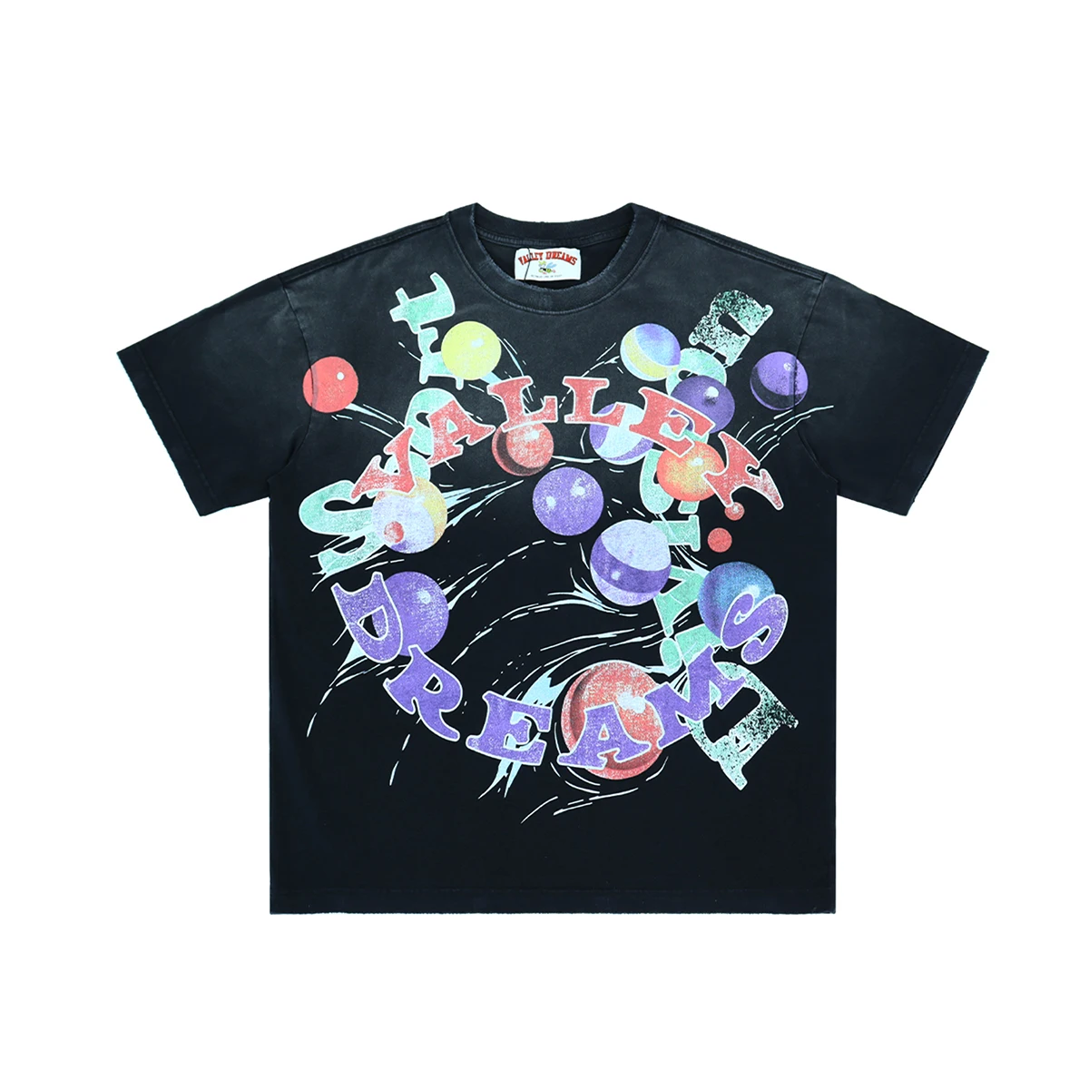 High Street Color Ball Washed Short Sleeve Tshirts for Men and Women Frayed Crew Neck Vintage Baggy Cotton Top Tees Oversized