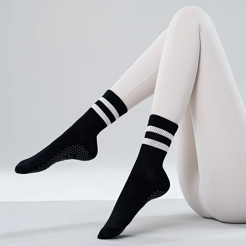 Yoga Sock Women Cotton Stripe Pile Dot Silicone Non-slip Grip Crew Pilates Socks