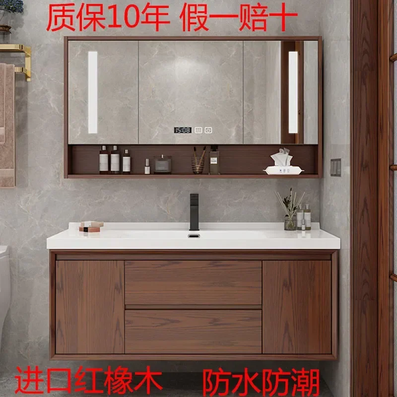 Modern New Chinese Style Bathroom Cabinet American Red Oak Open Paint Finish Toilet Washstand with Washbasin Combination