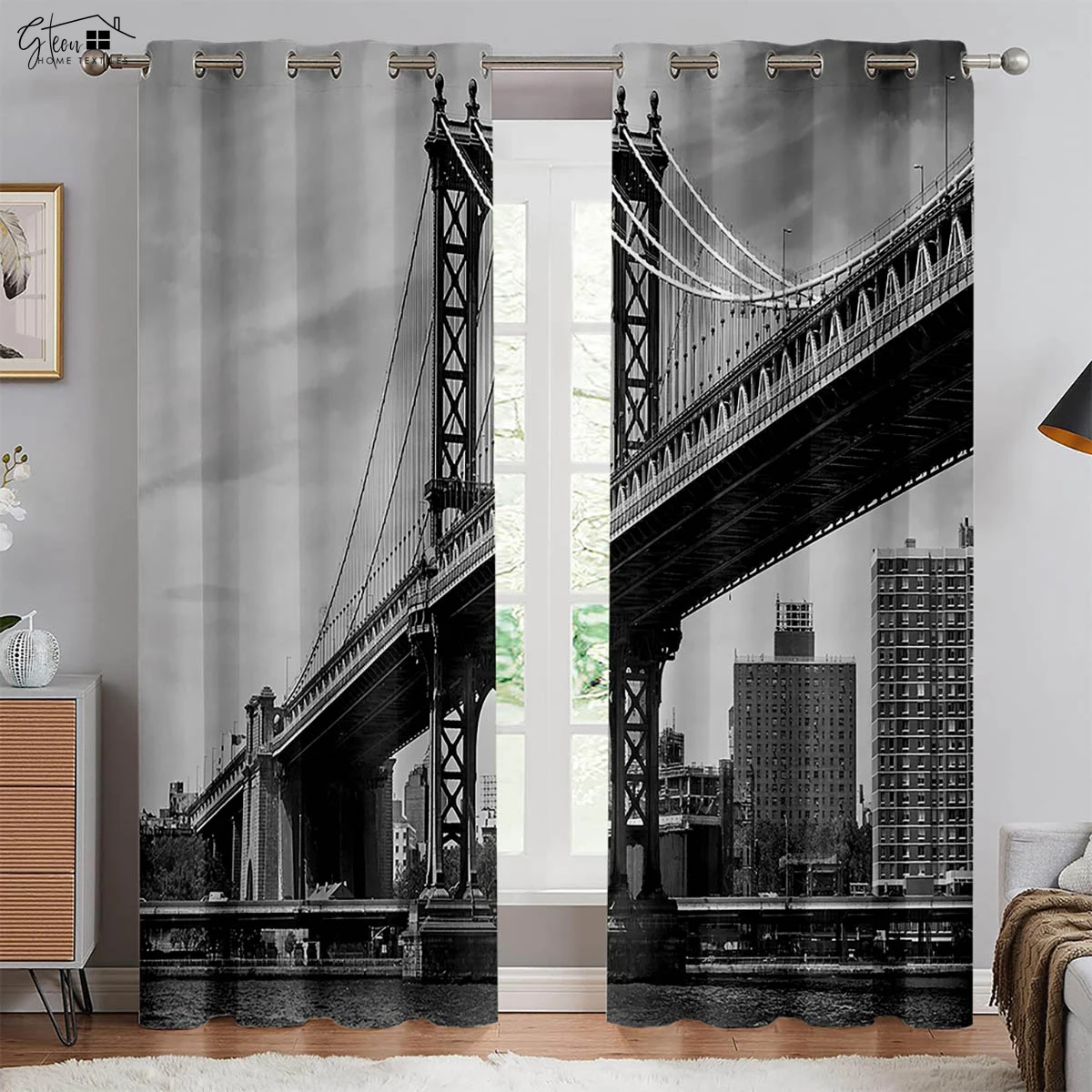 

Modern Minimalist City Building 3D Printed Curtains Street View Night View Neon Hand-Painted Living Room Bedroom Custom Curtains