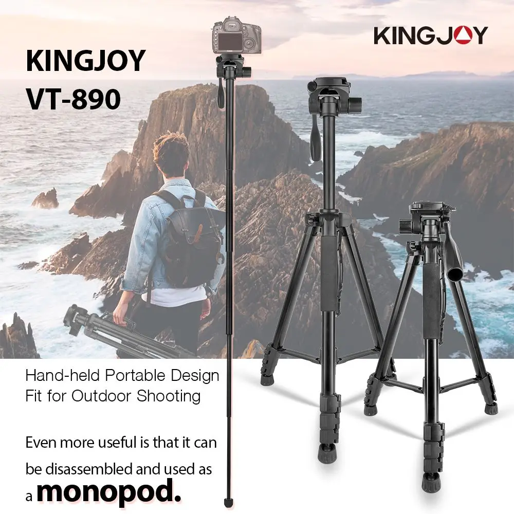 KINGJOY 178cm Professional Tripod for Camera Portable Aluminum Mobile Phone Tripe Stand Photography Holder For Video Record DSLR