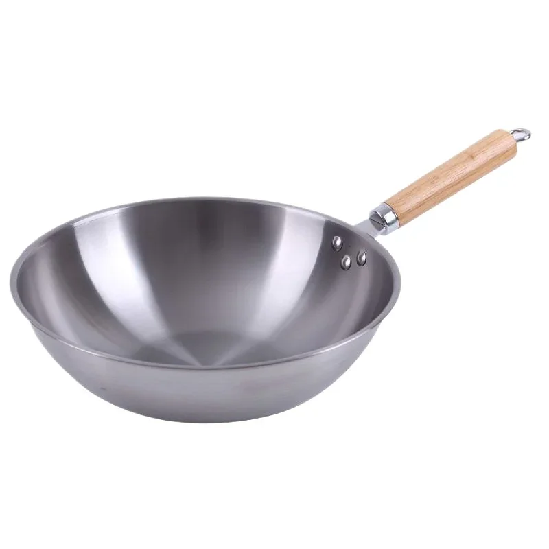 Stainless Steel Frying Pan 3 Ply Professional Grade Steel Skillet Kitchen Fry Pan Cooking Wok Dishwasher Safe 32cm Silver