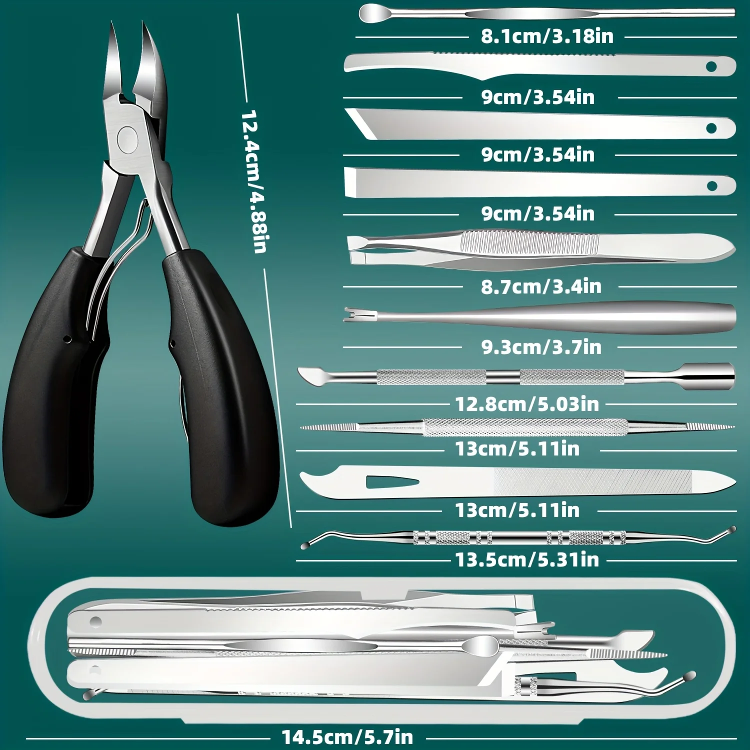 1/10/11-teiliges Edelstahl-Set zur Entfernung eingewachsener Zehennägel und Nagelhaut, Nagelknipser, ideal für die Maniküre und Pediküre von Männern und Frauen – Detail 2