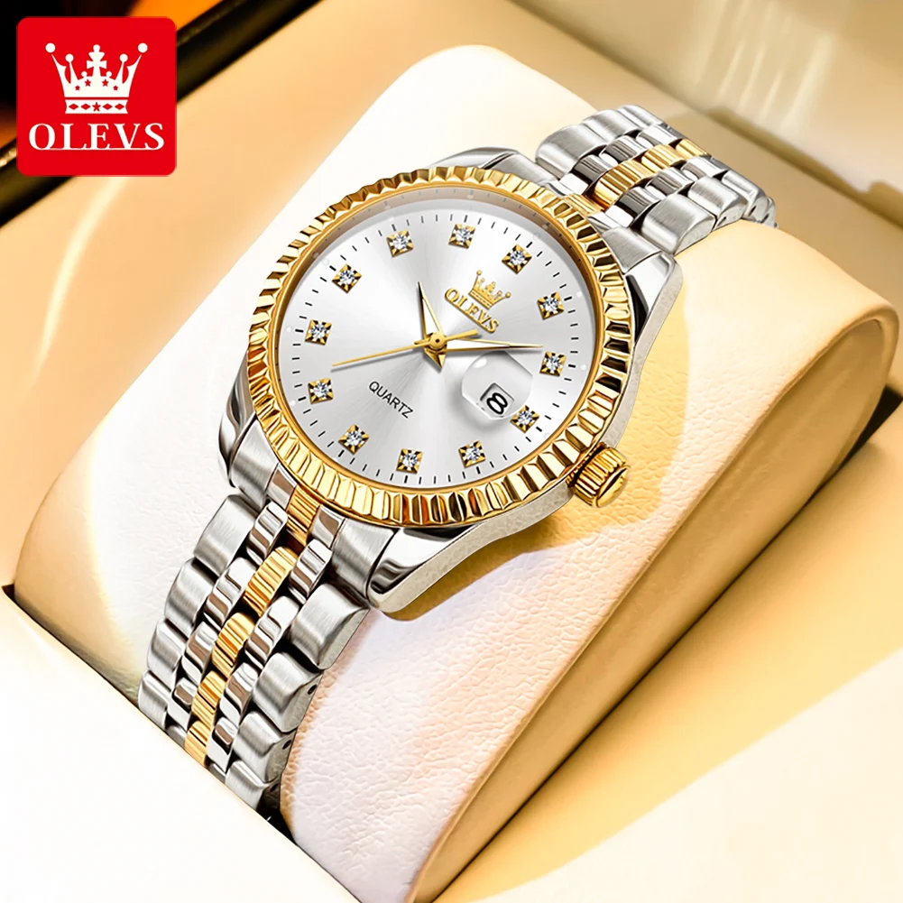 OLEVS Hot sale Women\'s Watches Luxury Diamond Elegant Women Wristwatch Stainless Steel Waterproof Luminous Ladies Watch Jewelry