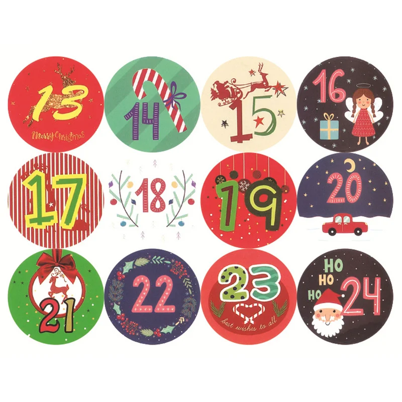 10 Sheets Christmas Gift Stickers Christmas Advent Calendar Number Paper Stickers Multifunctional DIY Gift Wrapping Labels