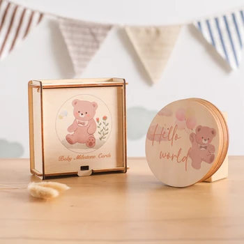 1 zestaw nowonarodzonych kart kamieni milowych z opakowanie na prezent kreskówkowy wzór w misie dorastającymi pudełeczko upominkowe akcesoria fotograficzne dla dzieci