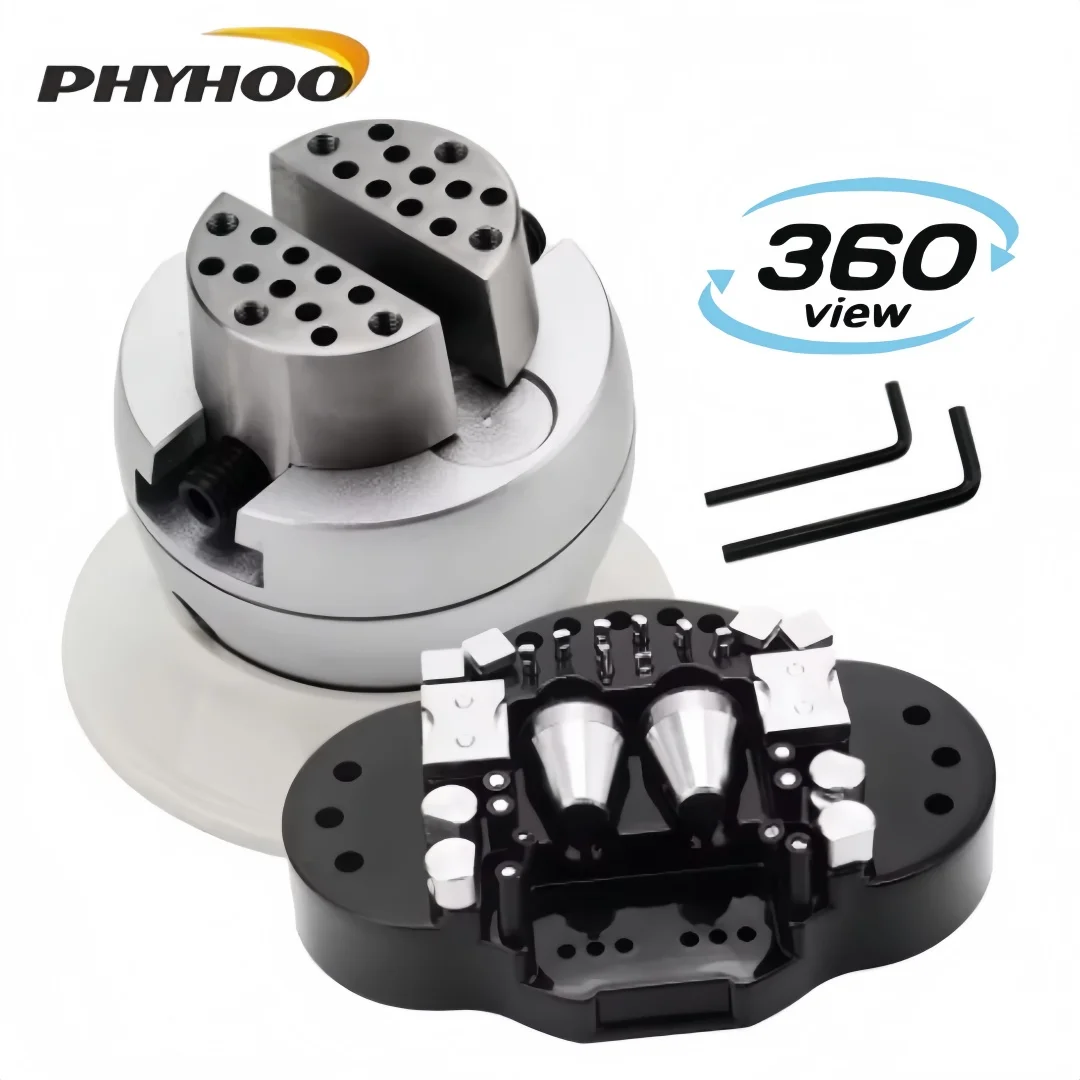 PHYHOO 3 Inch Ball Vise 360 Spherical Multi Axis Rotating Jewelry Vise 33Pcs Accessory Kit Precision Parallel Jaw Engrave Stone