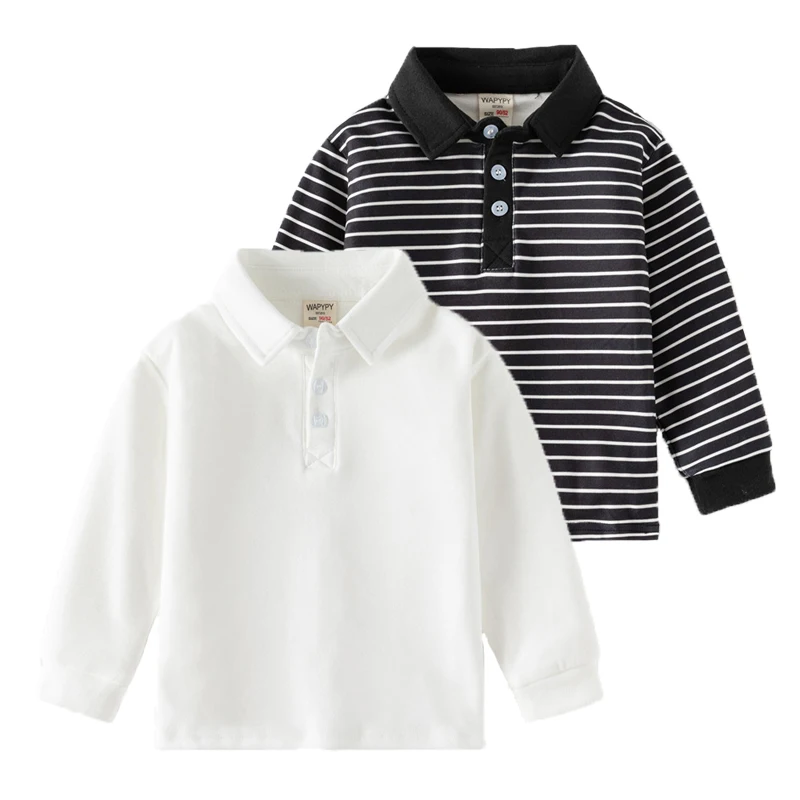 2-6 Y Children's Solid Color POLO Shirt Boy Handsome Fashion Sports Long Sleeve Sweatshirts Girl Casual Cotton Tops Kids Clothes