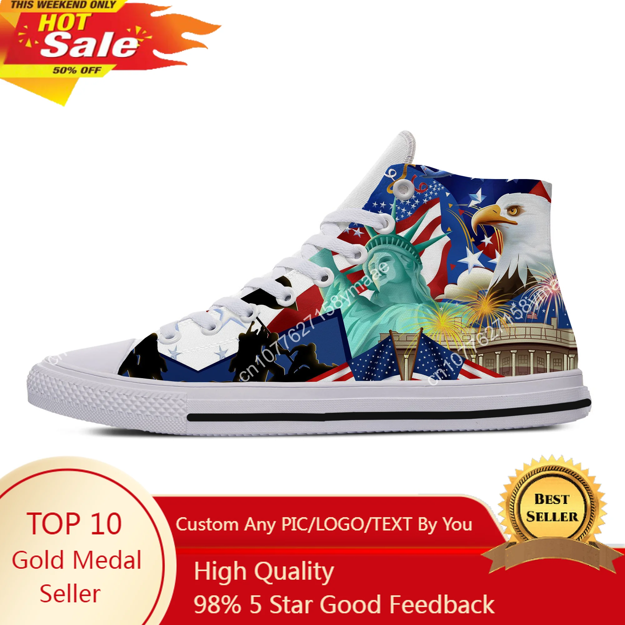 

Hot Summer Summer Woman Man Powerful America Breathable Lightweight Sneakers Board Shoes Quality High Help USA Flag Canvas Shoes